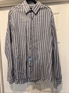Lacoste Classic Men's Long-Sleeve Stripe Button-Up Shirt - Gray/White